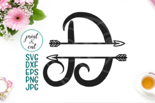 Monogram Letter D, Split Font with Arrows, Individual Letters, Split Font, Silhouette Arrow Alphabet, Handwritten Cursive Script, Iron on
